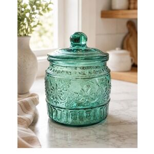 The Pioneer Woman Cassie Teal Embossed Glass Canister 6.5"